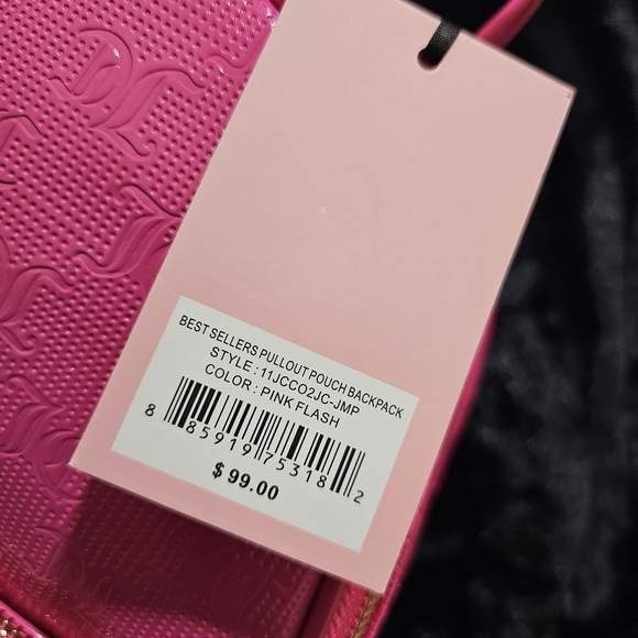 NWT Juicy Couture Pullout Pouch Backpack Pink Flash Embossed Bookbag Purse - Picture 7 of 8